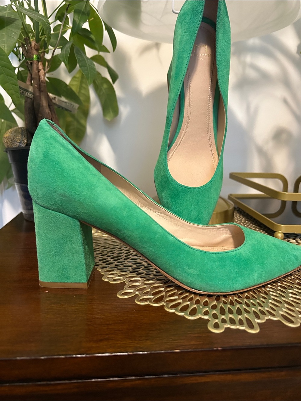 Marc Fisher Green Suede Block Heel Pumps